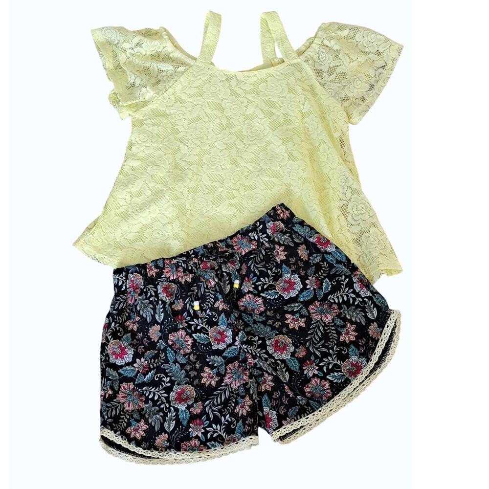 RMLA Girl's Size 10 Yellow Lace‎ & Dark Floral Short Set NWOT